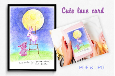 Cute pencil drawing made to print as poster and greeting card template