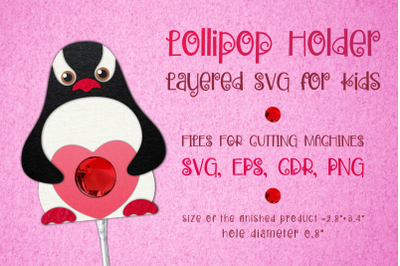 Penguin Lollipop Holder - Valentines Template SVG