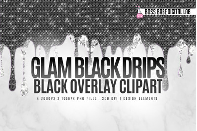 Glam Black and Diamond Drips Clipart