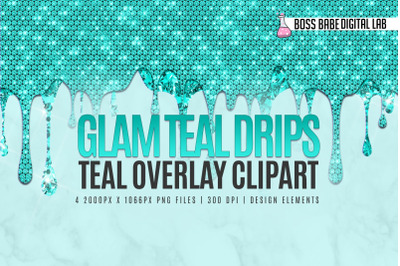 Glam Teal Drips Clipart