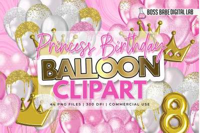 Pink Princess Birthday Balloon Clipart: &quot;Balloon CLIPART&quot;