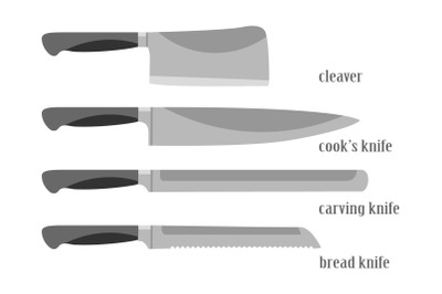 Cartoon stainless kitchen knives set cleaver, cook knife, carving knif