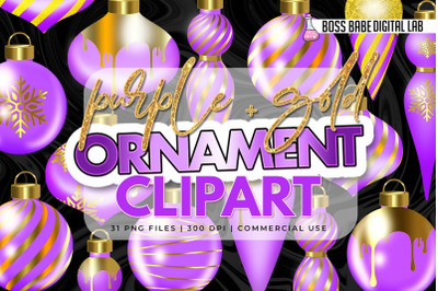 Glam Purple and Gold Christmas Ornament Clipart: Christmas clipart