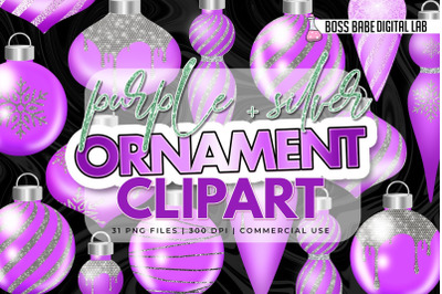 Glam Purple and Diamond Christmas Ornament Clipart: Christmas clipart