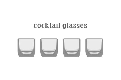 Cartoon kitchen glasses colection. Wine glasses, flutes glasses, cockt