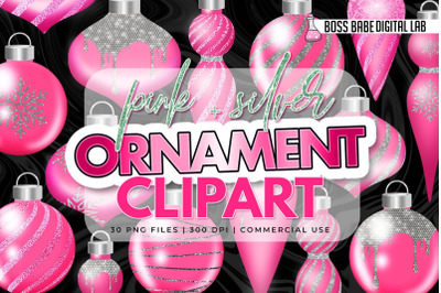 Glam Pink and Diamond Christmas Ornament Clipart: Christmas clipart
