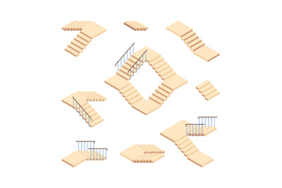 Stairs isometric. Outdoor staircase for houses constructions vector se