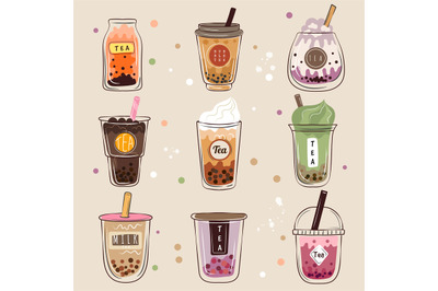 Bubble tea. Asian traditional drink milkshake cup drinking dessert in