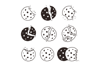 Bitten cookies crumbs. Snack delicious biscuits vector stylized desser