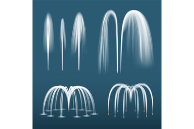 Fountain realistic. Decorative water splashes spray liquids from fount