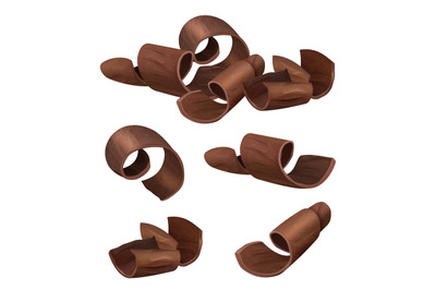 Chocolate curl. Shaving parts of black chocolate pieces vector realist