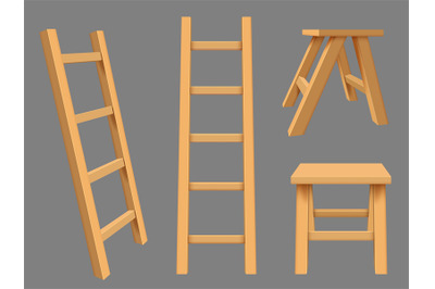 Interior ladders. High rise household objects wooden ladders vector re