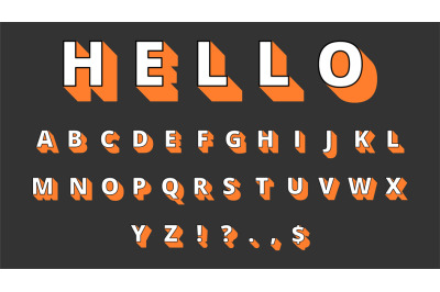 3d typeface. Volume alphabet&2C; retro letters and signs. Hello&2C; decorati