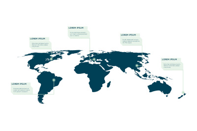 World map infographic. Callout, info text boxes vector illustration