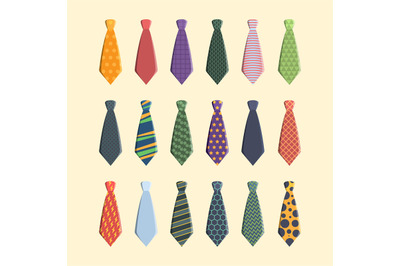 Ties collection. Colorful business scarf for man garish vector differe