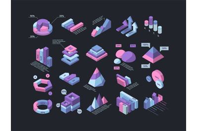 Hud isometric. Infographic 3d futuristic elements pyramid charts colum