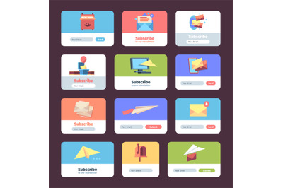 Subscribe forms. Web box design template for user subscribers signing