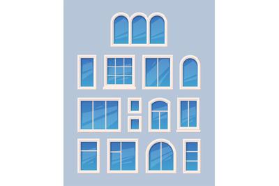 Window design. Glass various types architectural outdoor object garish