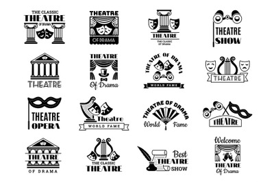 Theatre badges. Broadway emblem entertainment show party vintage logo