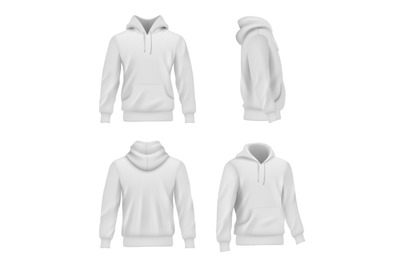 Hoodie realistic. Fashion sport clothes for man sweater casual white s