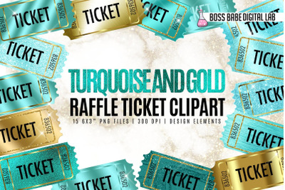 Golden and Turquoise Raffle Tickets Clipart