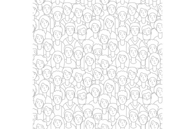 Crowd pattern. People faces seamless texture. Line diverse man woman s