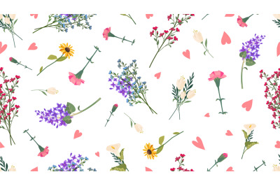 Wild flowers pattern. Spring summer print, love romantic floral vector