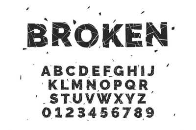 Broken alphabet. Crash font&2C; capital latin letters and numbers&2C; crack