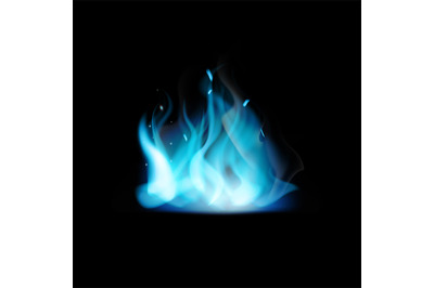 Blue flame. Burning fiery natural gas. 3d magic fire, bonfire with glo