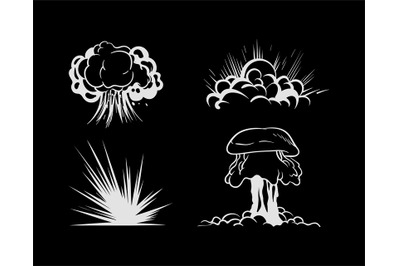 Cartoon explosion. Energy blast&2C; smoke cloud&2C; white fire flash isolate