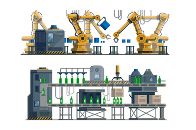 Industrial assembly line. Automated conveyor. Electronic technical equ