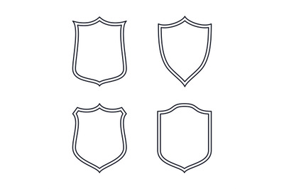 Labels shield outline. Simple line emblems different forms. Military o