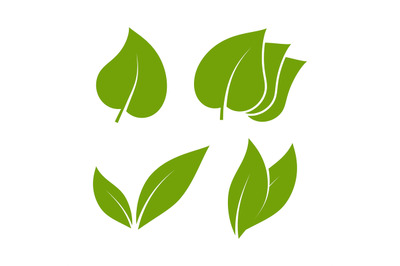 Leaves icons. Green plants various shapes, eco and bio label, organic