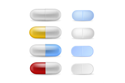 Pills realistic. Medicines tablets, capsules and drugs. Antibiotic, co