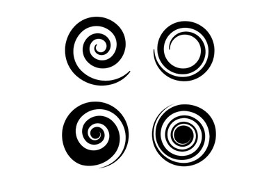 Spirals. Circle black twirl different forms, twisted swirl silhouette.