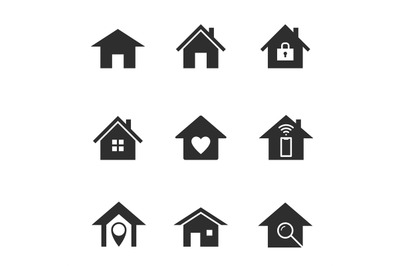 Black houses silhouettes. House icons&2C; smart home service. Web homepag