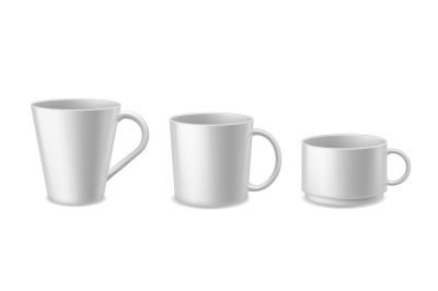 Coffee mugs. Realistic white ceramic mug mockup for espresso&2C; cappucci