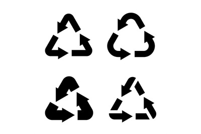 Icons eco recycling. Black arrows in triangle form. Ecological emblems