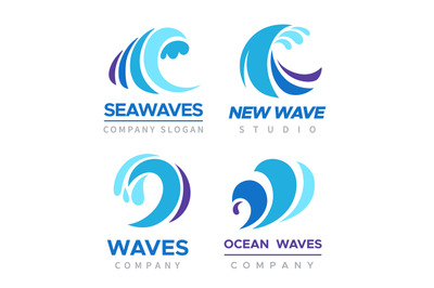 Sea wave logo. Ocean storm. Tide splashes. Blue water swirl company em