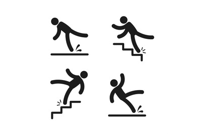 People falling. Person slipping on wet floor, falling down stairs, dro