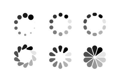 Progress loader icons. Load spinning circle indication. Waiting loadin