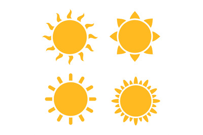 Sun icons cartoon. Yellow star pictogram suns icon different shapes. S