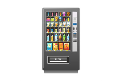 Vending machine. Retail mechanism. Automatic food sale. Buying drinks