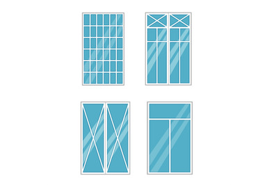 Window exterior. Various glass frame types. Residential building facad