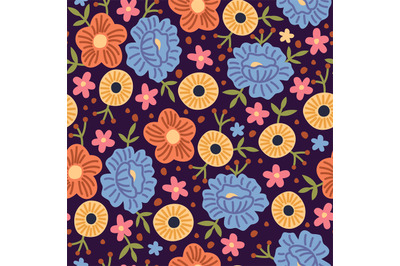 Seamless pattern spring flowers. Hand drawn decorative floral backgrou