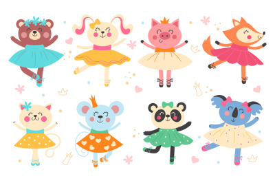 Ballet animals. Cute ballerinas characters. Funny dancers in delicate