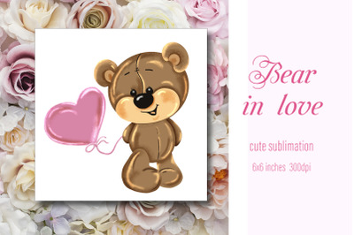 ute bear in love Printable Valentine&#039;s day sublimation png