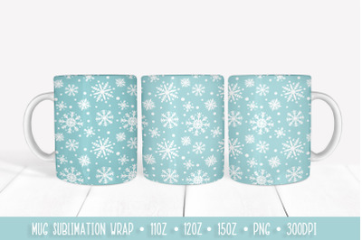 Winter Ice Blue Mug Sublimation Design. Snowflakes Mug Wrap