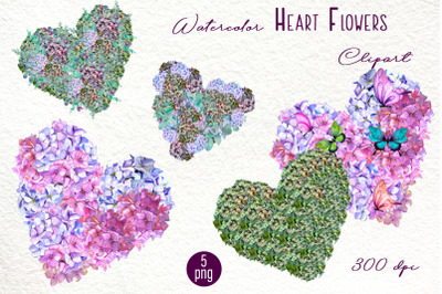 Valentines hydrangea Heart Clipart. Love png Set