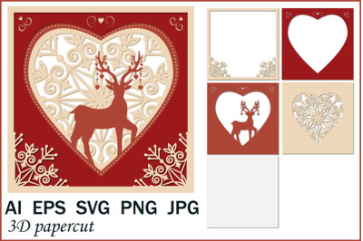 3D greeting card&2C; Deer in Love&2C; multi-layered illustration